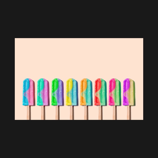 Row of rainbow-colored icecream lollies by karinelizabeth