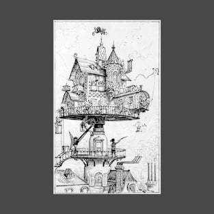 "Maison tournante aérienne" or "Revolving Aerial House" - vintage steampunk art by Albert Robida, cleaned and restored T-Shirt