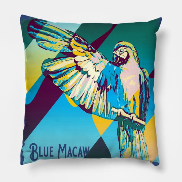 Blue Yellow Macaw Pillow by SpottydoggCreatives