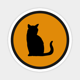 Sitting Black Cat in Orange Circle Magnet