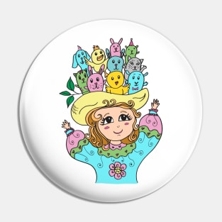 Girl with hat friends Pin