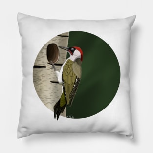 jz.birds Green Woodpecker Bird Animal Design Illustration Pillow