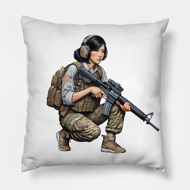 Tactical Girl Pillow by Rawlifegraphic