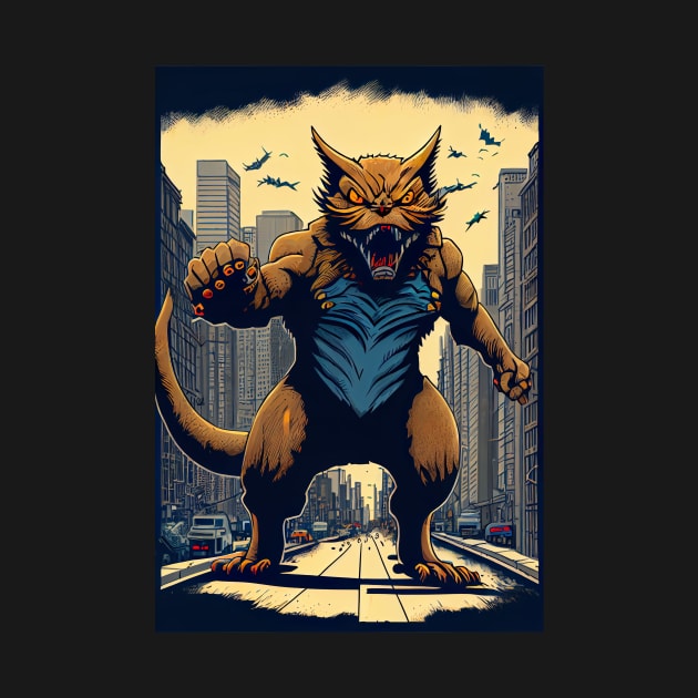 Giant Angry Cat attacking a city by KoolArtDistrict