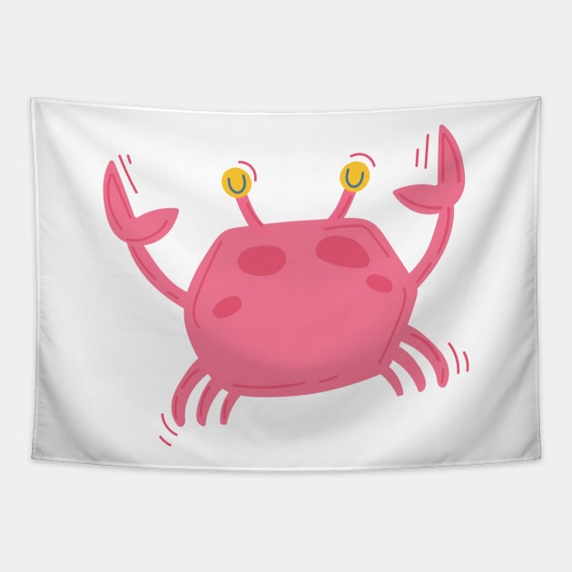 Pink crab in cartoon style Tapestry by Winterbirth