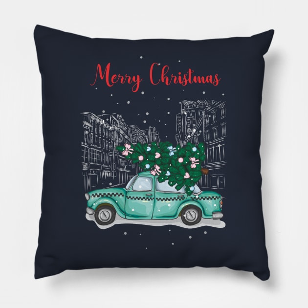 Christmas tree and gifts in a car! - Happy Christmas and a happy new year! - Available in stickers, clothing, etc Pillow by Crazy Collective