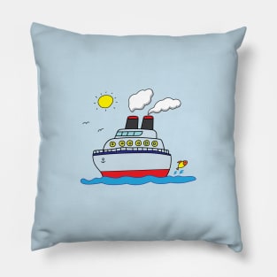 funny cruise ship sailing on the sea Pillow