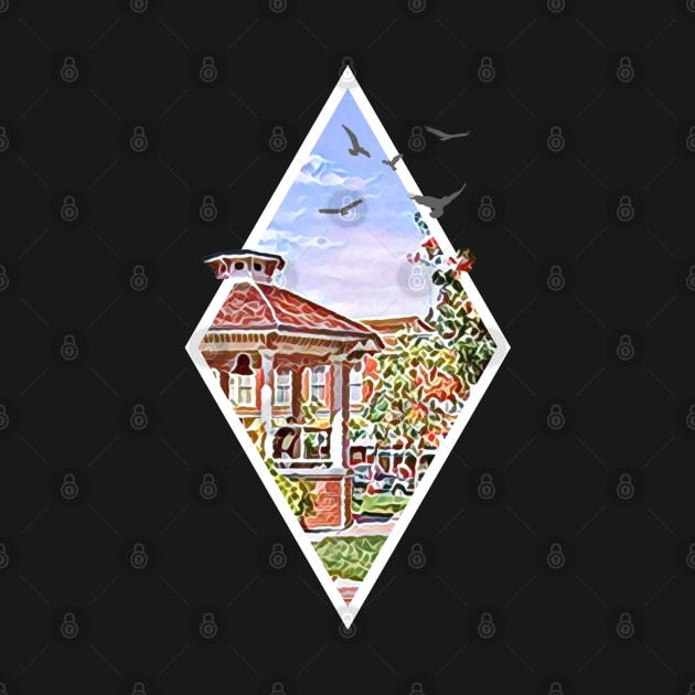 Town Square at Spring - Digital Art - Diamond Frame - Black - Gilmore by Fenay-Designs