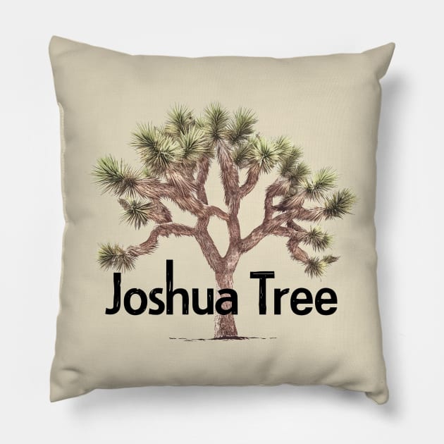 Joshua Tree Emblem - Classic California Desert Flora Art Pillow by Retro Travel Design