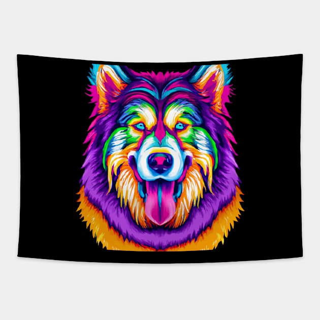 Malamute Trippy Tribal Sled Dog Design Tapestry by Furrban