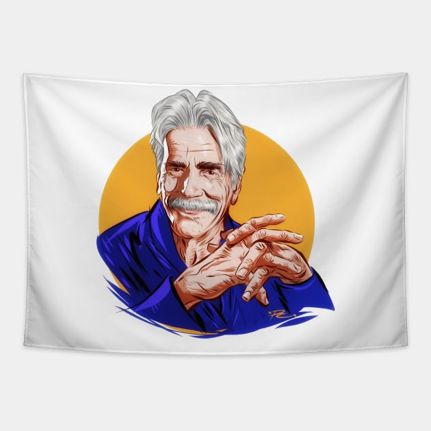 Sam Elliott - An illustration by Paul Cemmick Tapestry by PLAYDIGITAL2020