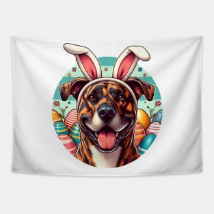 Treeing Tennessee Brindle Enjoys Easter with Bunny Ears Tapestry