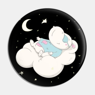 Lovely cute hippo is sleeping on a white cloud Pin