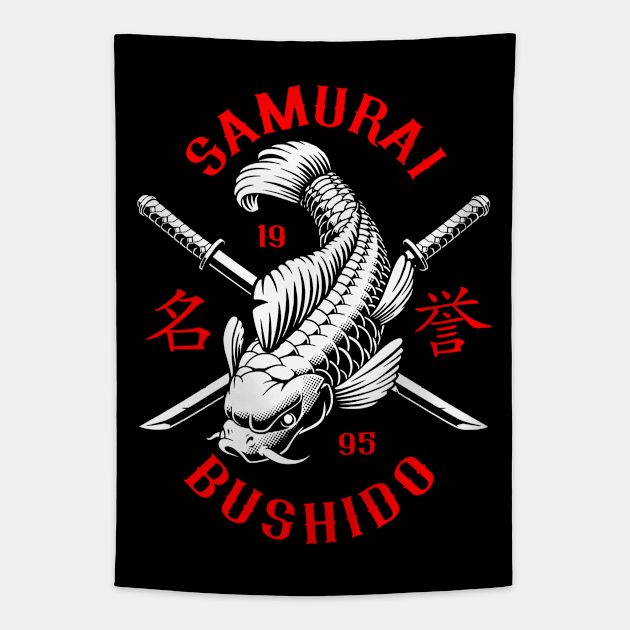 Samurai Japanese Fish Koi Japan Tapestry by Supertrooper