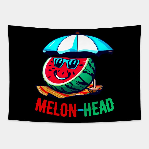 Melon-Head Funny A smiling slice of watermelon on a beach towel with sunglasses Tapestry by T-shirt US