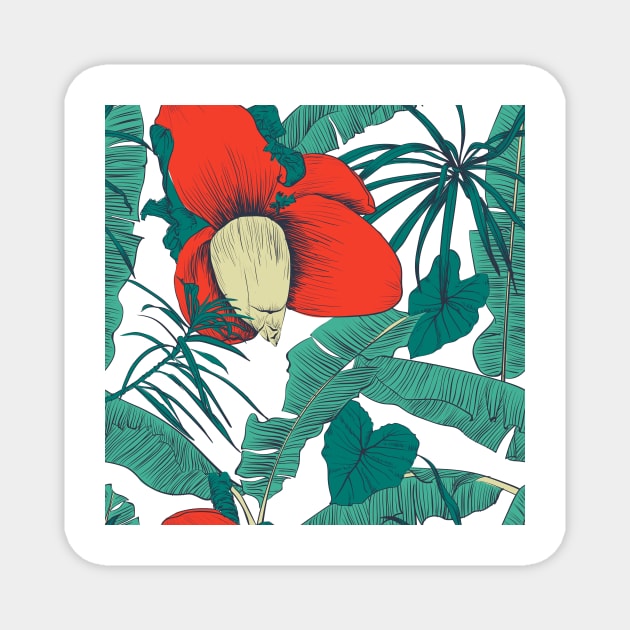 Seamless tropical pattern with banana palms Magnet by Olga Berlet