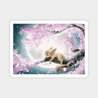Fennec Fox on a Cherry Blossom Tree in a Fullmoon Night Magnet