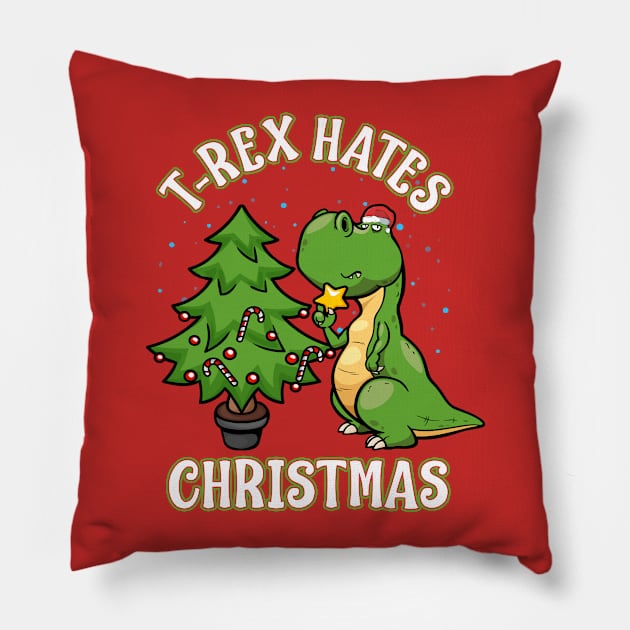 T Rex Hates Christmas Dinosaur Pillow by E