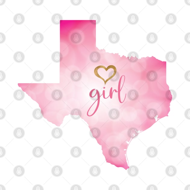 Texas Girl with Gold Heart in a Pink Texas State Map by Star58