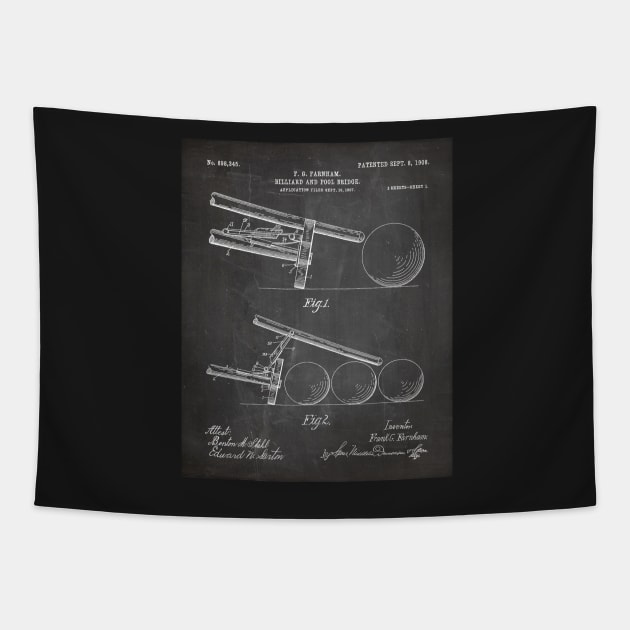 Pool Bridge Patent - Pool Art - Black Chalkboard Tapestry by patentpress