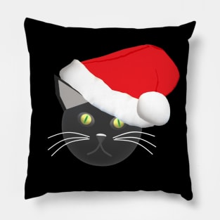 Christmas Kitty Cat Wearing a Santa Hat (Black Background) Pillow