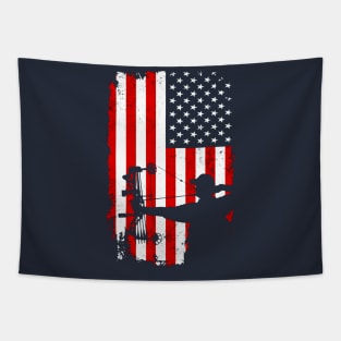 Archery Hunting Bow Hunter American Flag Tapestry