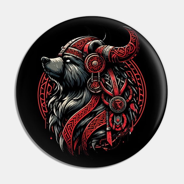 Red And Black Bear Berserker Norse Viking Warrior Pin by TomFrontierArt