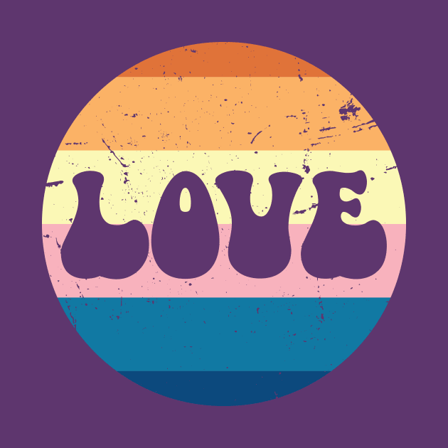 Retro Love Typography On Sunset with Purple Background by Sandy Richter Art & Designs