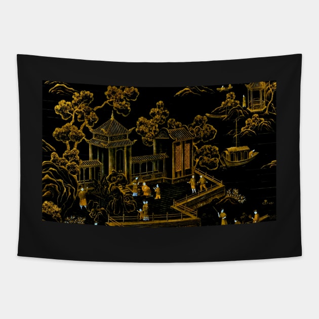 black and gold oriental silk pagodas Tapestry by jacquline8689