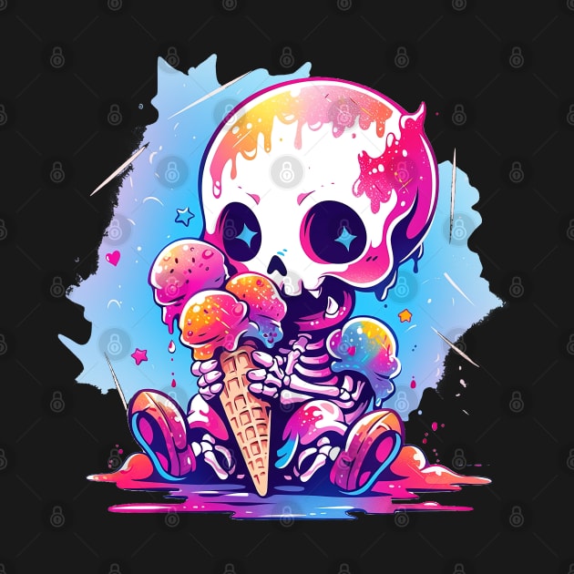Cute Baby Skeleton Loves Ice Cream Halloween Design by The Little Store Of Magic