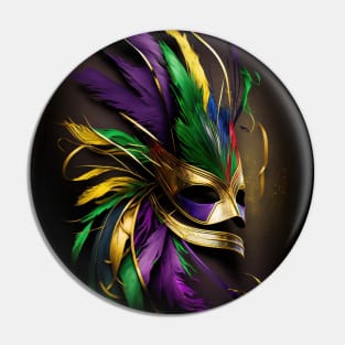 Elegant Feathered Mardis Gras Mask Pin