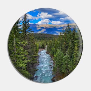 Jasper National Park River Flowing Towards the Mountains V1 Pin