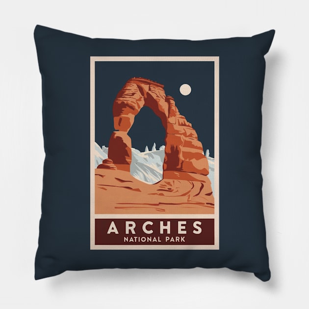 Arches National Park Travel Poster Pillow by GreenMary Design