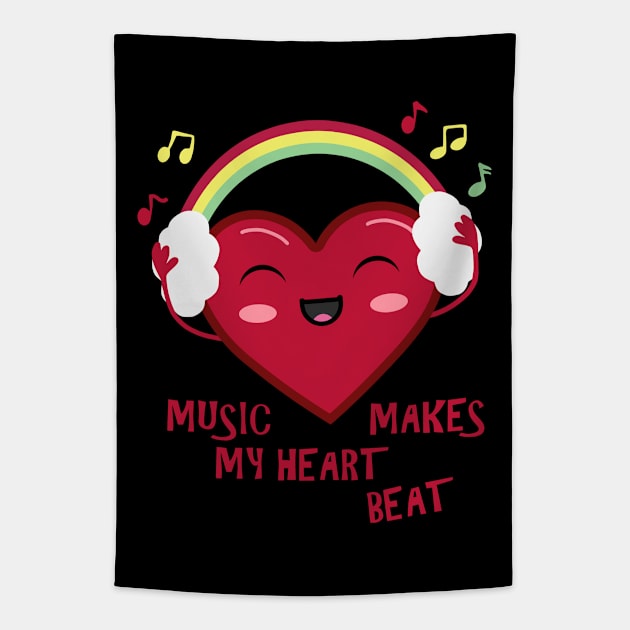 Music Makes My Heart Beat Kawaii Tapestry by Nerd_art