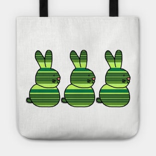 Three Easter Bunnies Green Stripes Tote