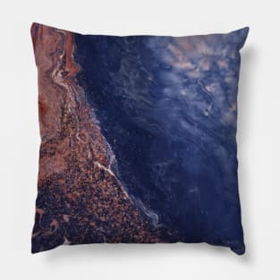 Blue and Red Fluid Painting with Glitters Pillow