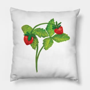 Woodland Wild Strawberry Illustration Pillow