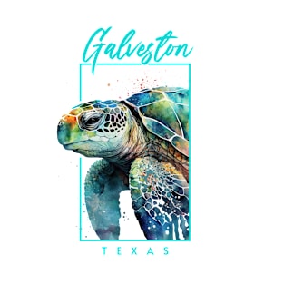 Galveston Texas Watercolor Sea Turtle Portrait T-Shirt