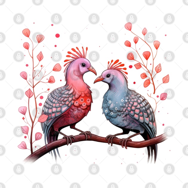 Valentine Kissing Guinea Fowl Bird Couple by Chromatic Fusion Studio