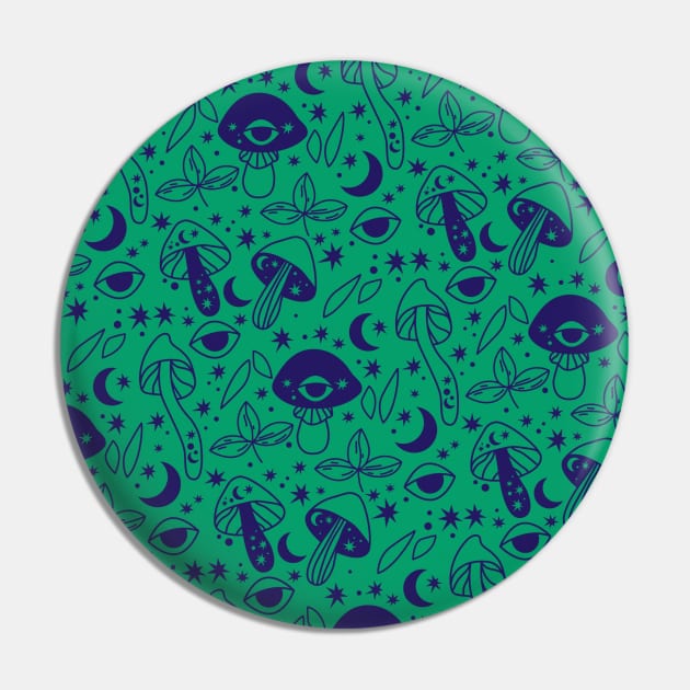 Cottagecore Mushroom Moon Green Pattern Pin by Hypnotic Highs