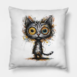 Whiskered Whimsy - Abstract Splatter Cat Pillow