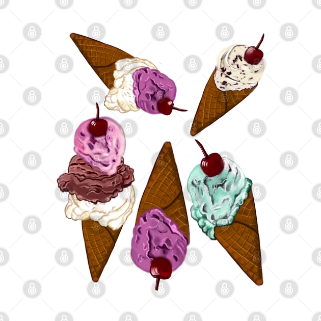 Icecreams - let’s scream for ice cream cones with cherry on top by Artonmytee