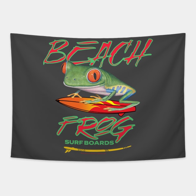 Funny and Cute hip hopper red eyed tree frog surfing tee Tapestry by Danny Gordon Art