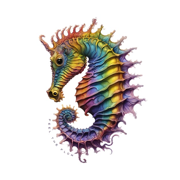 Curious Rainbow Seahorse fantastic creature design by MarikoArt