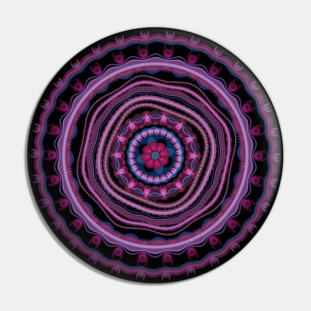 Blue Pink Lilac Mandala Pin by CatyArte