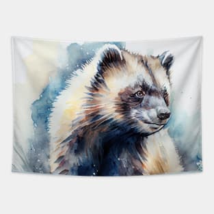 Arctic Wolverine - Watercolor Paint Tapestry