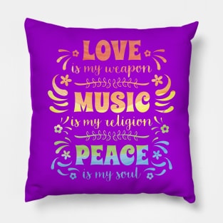 Hippie T-Shirt: Love, Music & Peace Pillow