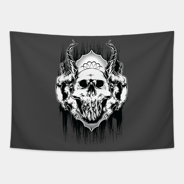 Horned Skull with Crown Halloween Graphic Tapestry by extrinsiceye