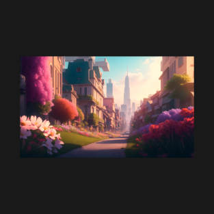 City street with beautiful flowers T-Shirt