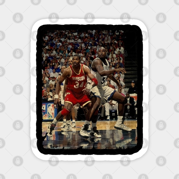 Hakeem and Shaq During The 1995 NBA Finals Magnet by Wendyshopart